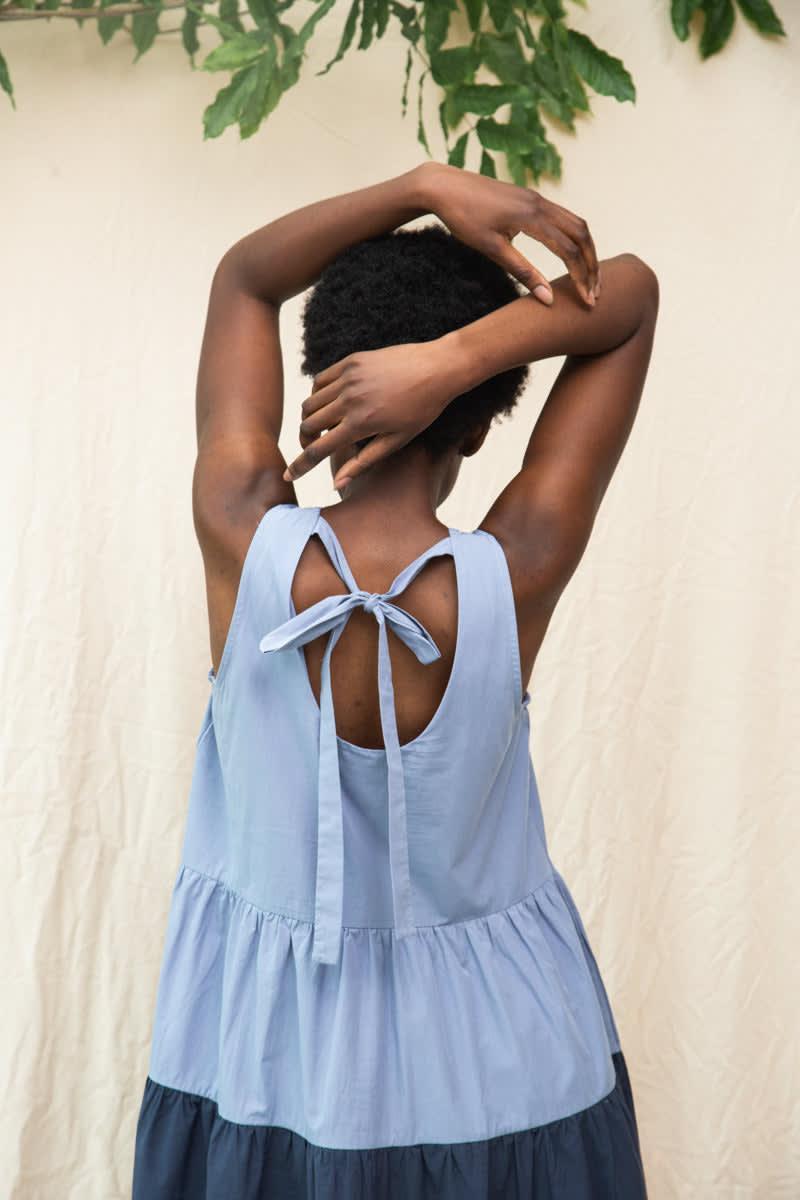 Noelle Organic Cotton Dress - Washed Blue and Midnight