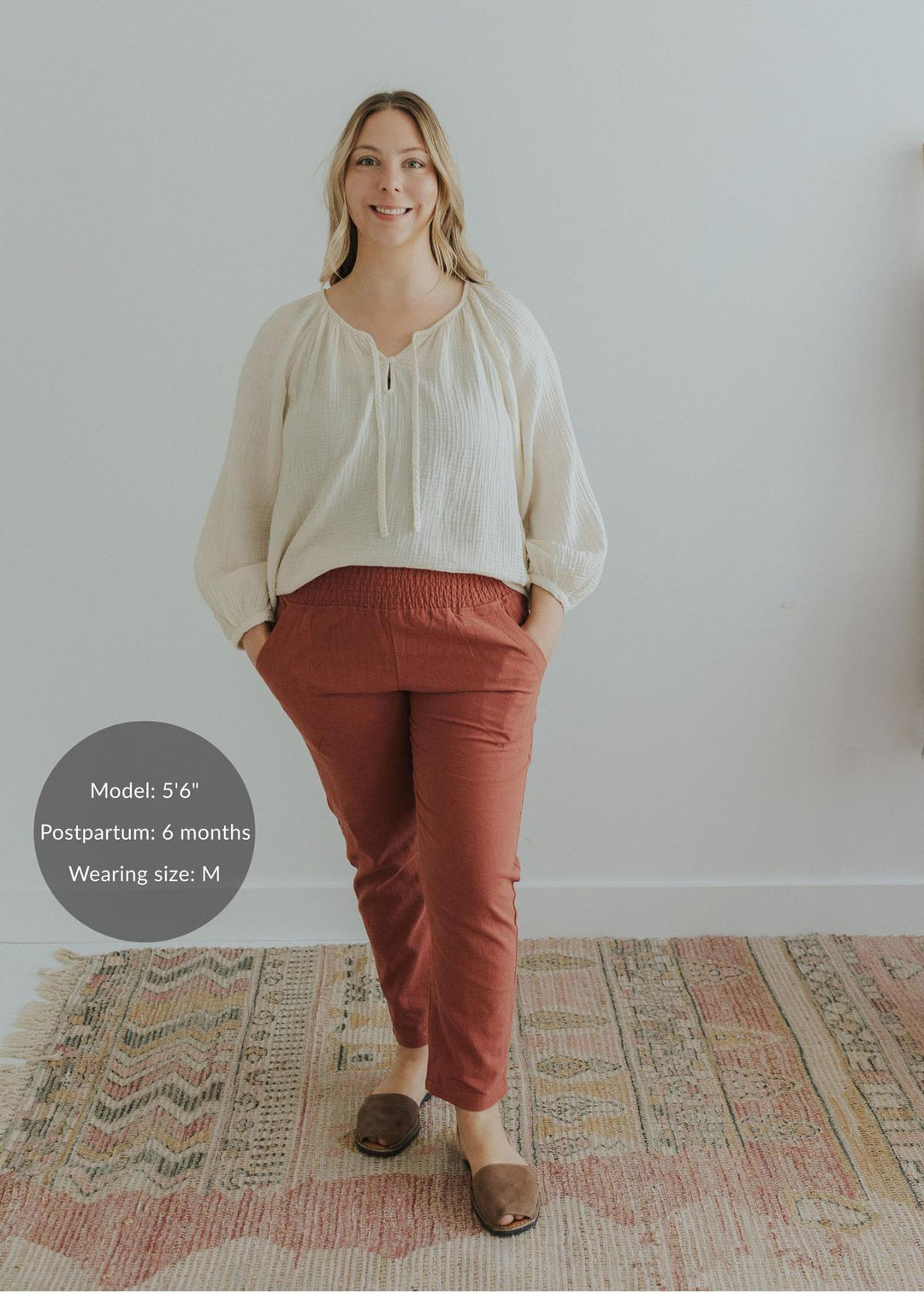 Everyday Transitional Maternity Smocked Linen Pant - Cinnamon