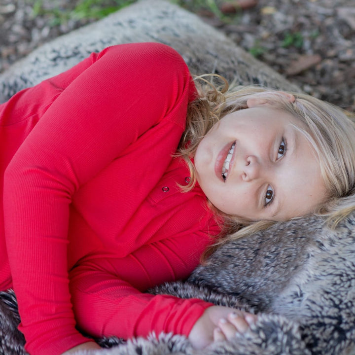 Big Kid Long John - Ruby Red Ribbed