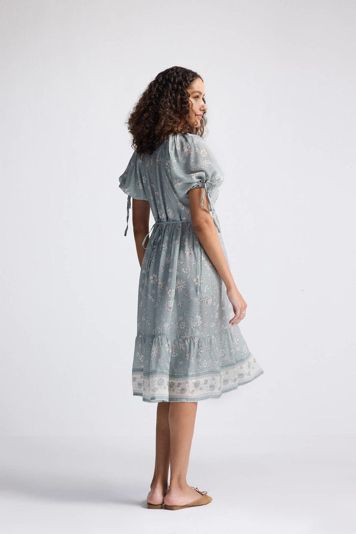 Puff Sleeve Midi Dress - Serene Symphony
