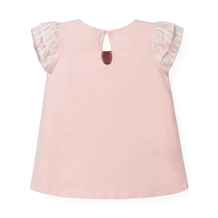 Knit Top with Woven Flutter Sleeves - Light Pink with Stripe Sleeves