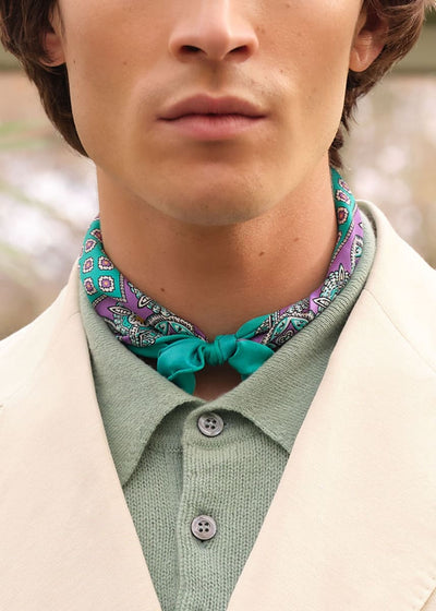 Silk Twill Medallion Pocket Square - Mint