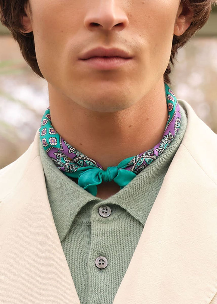 Silk Twill Medallion Pocket Square - Mint