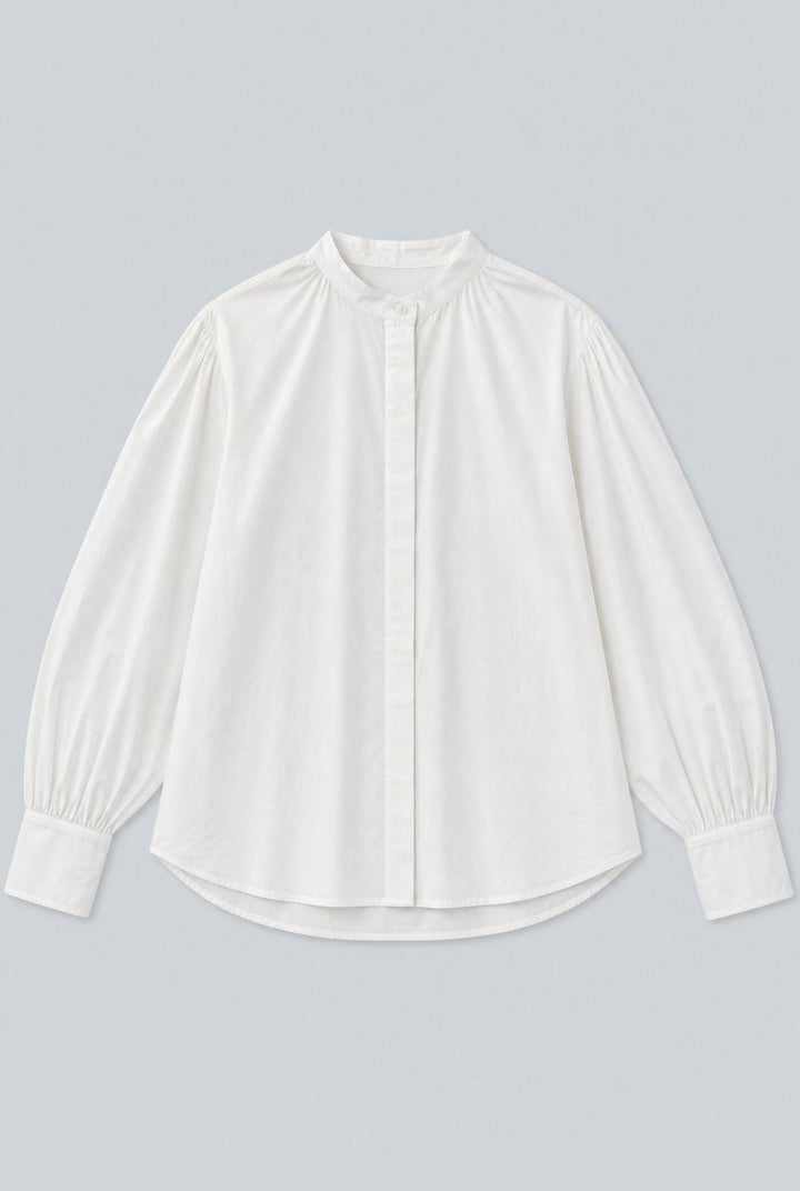 Mock Neck Button Up - White
