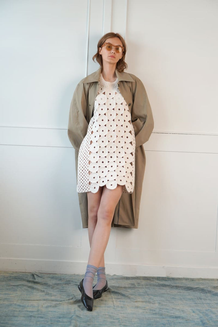 Circle Crochet Tee Shirt Dress - Ivory