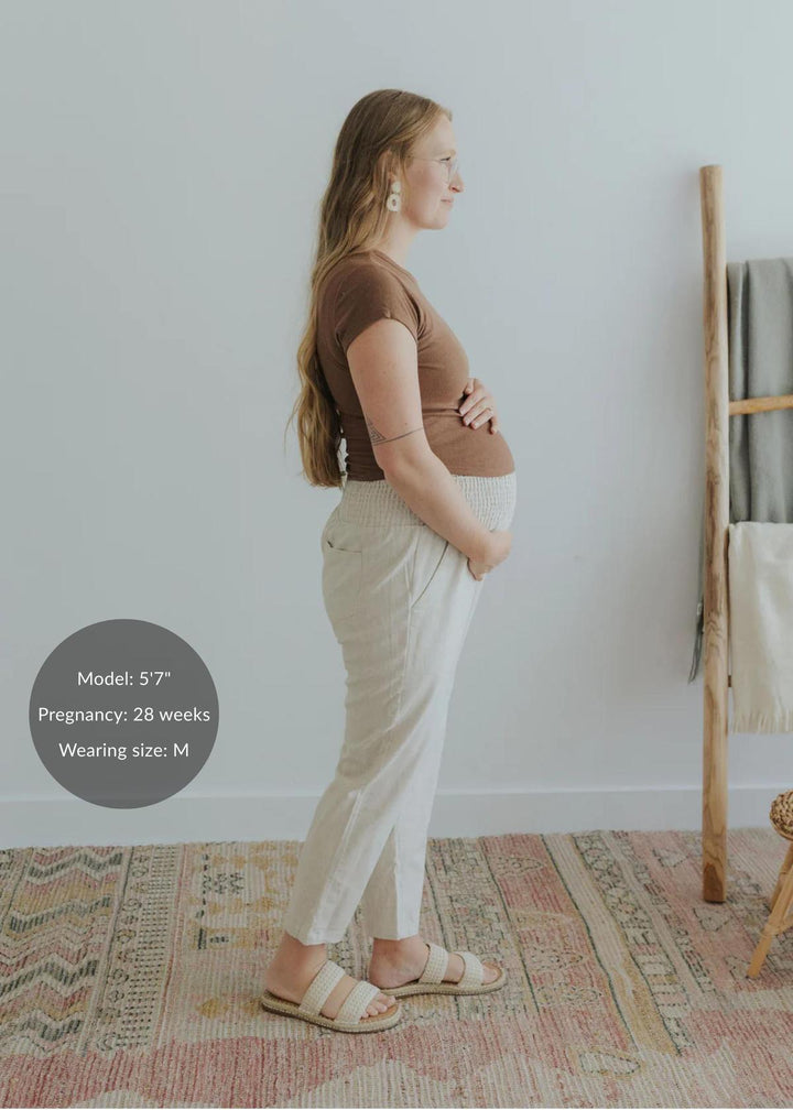 Adult Plus Size Transitional Maternity Smocked Linen Pant - Natural