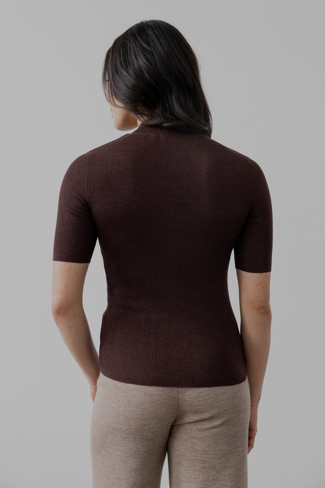 Mock Ribbed Pullover In Ultra Fine Alpaca Silk - Mahogany