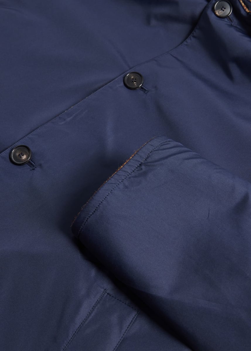 Shetland Wool Herringbone Reversible Coat - Navy/Gold