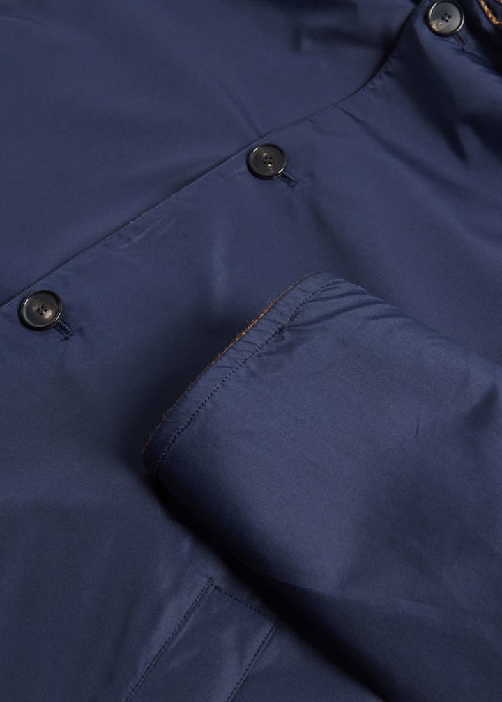 Shetland Wool Herringbone Reversible Coat - Navy/Gold