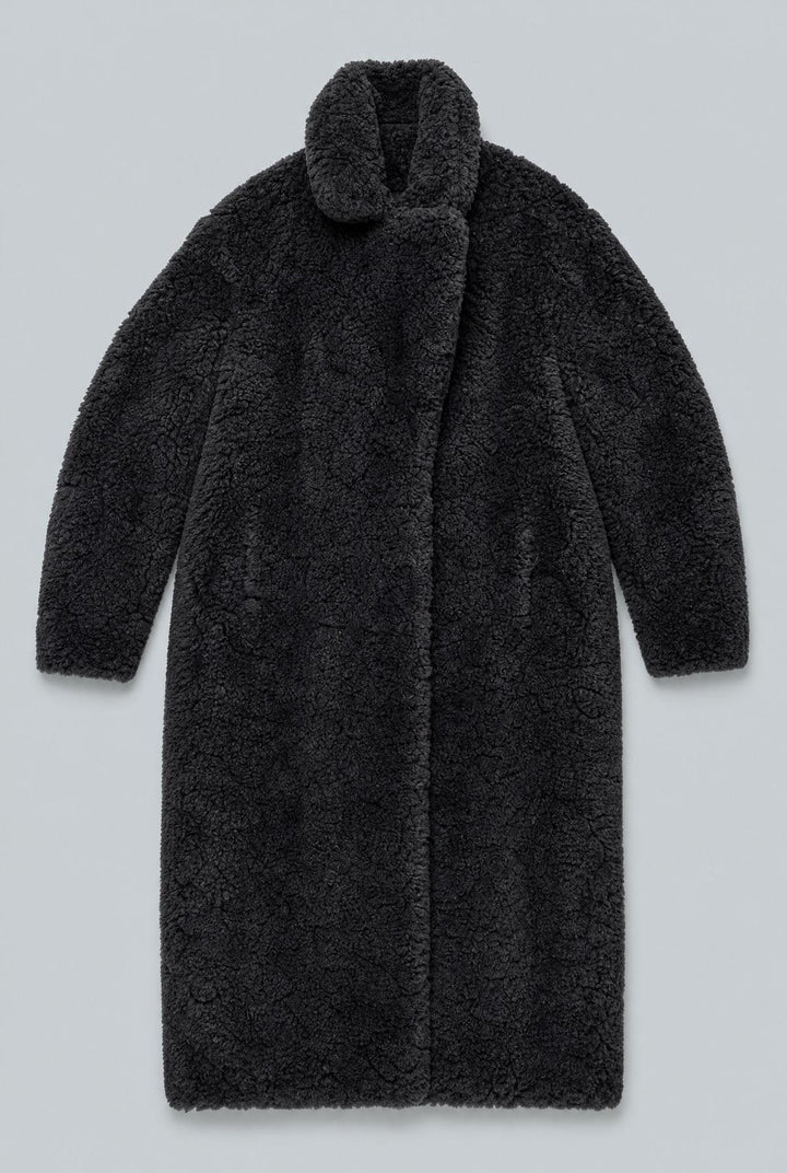 Faux Fur Belted Coat - Black
