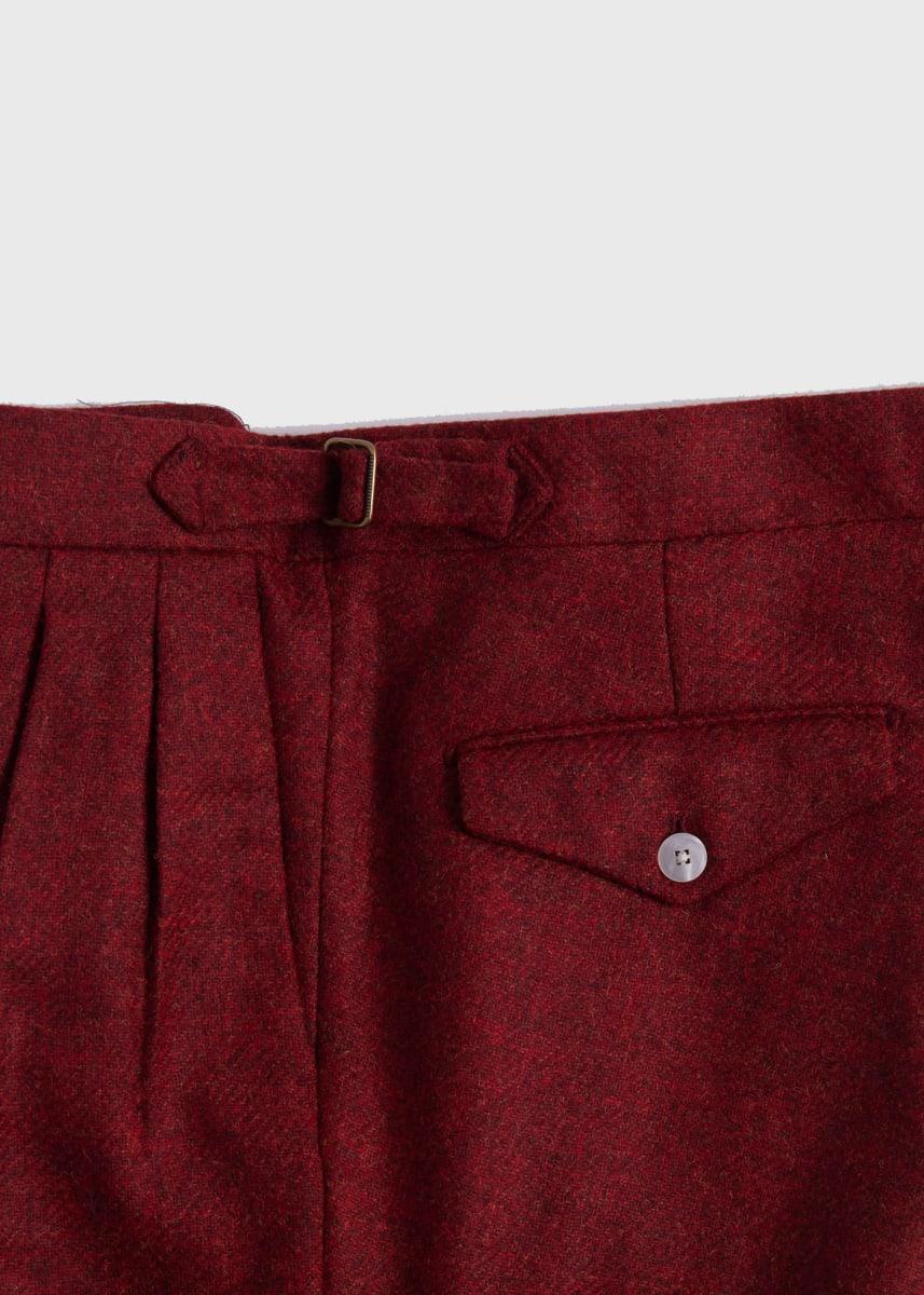 Shetland Wool French Pleat Trouser - Crimson