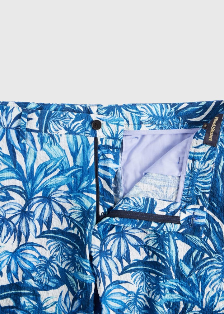 Printed Seersucker Walk Short - White/Blue