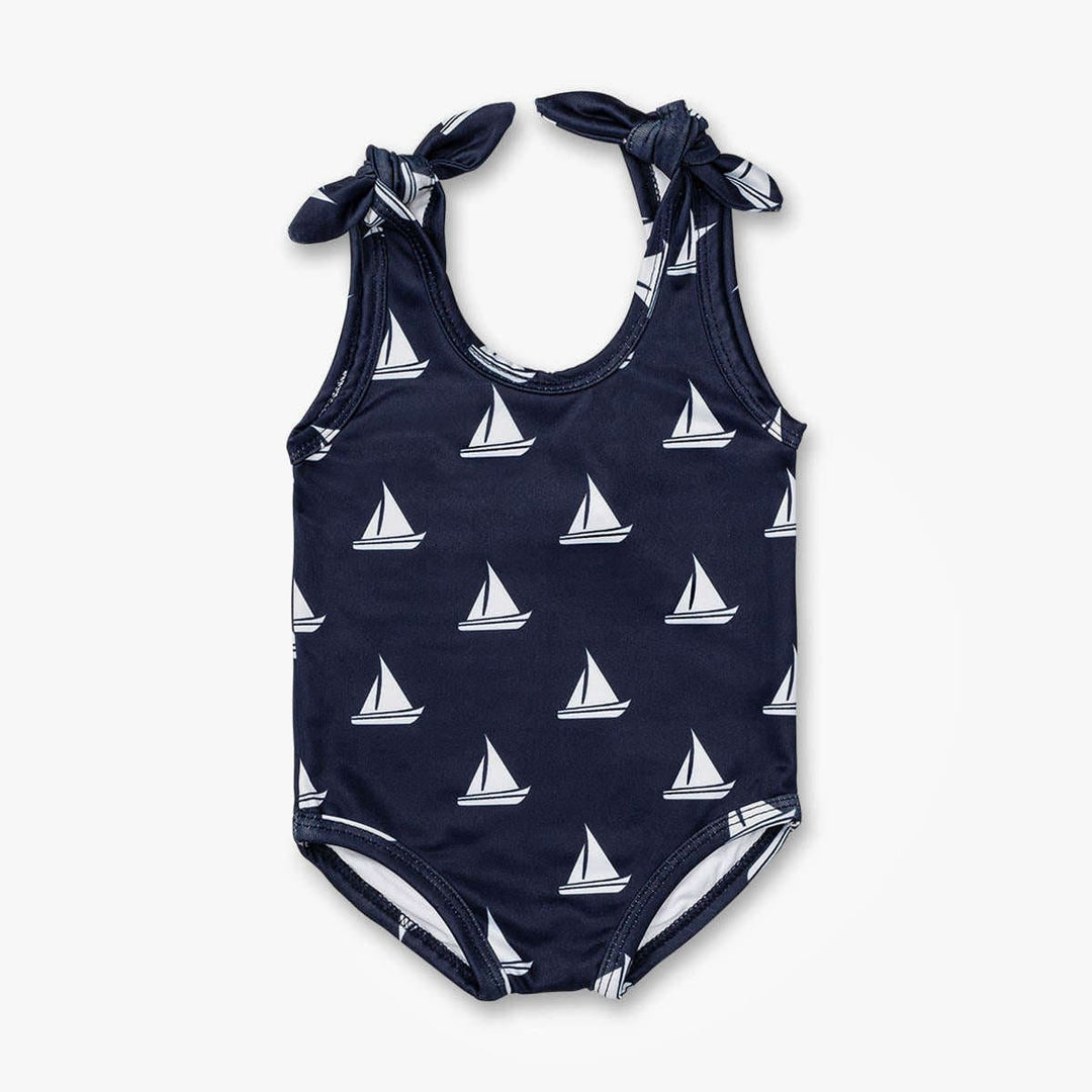 Tie Swimsuit One-Piece - Come Sail Away on Navy