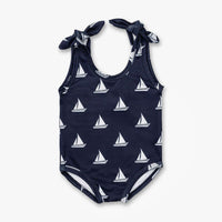 Tie Swimsuit One-Piece - Come Sail Away on Navy