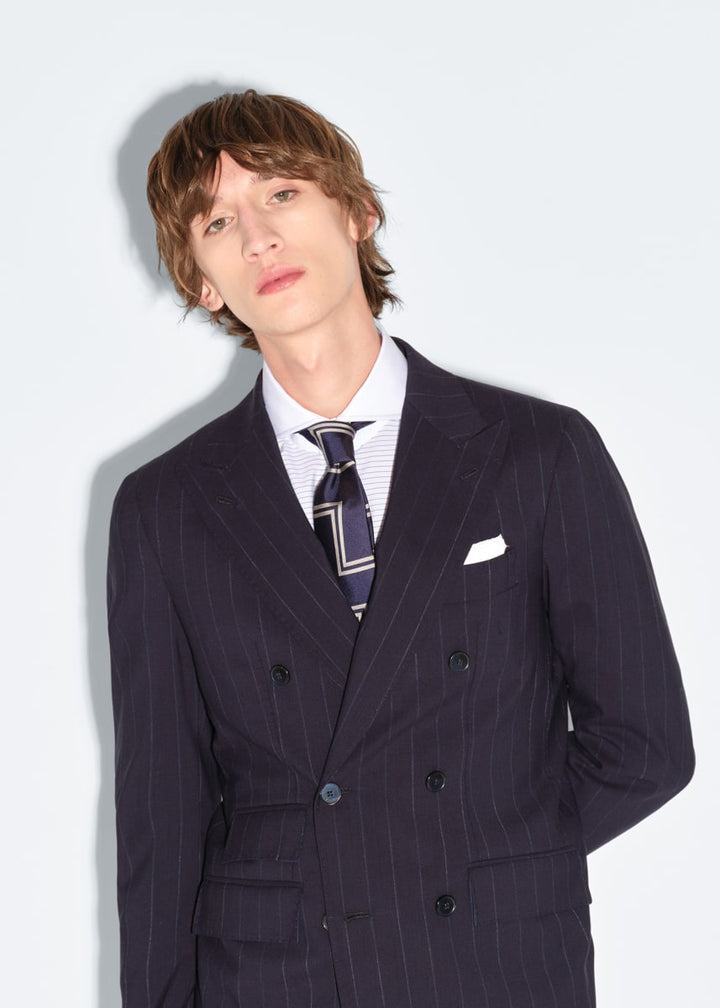 Stripe Wool Stretch Suit - Navy