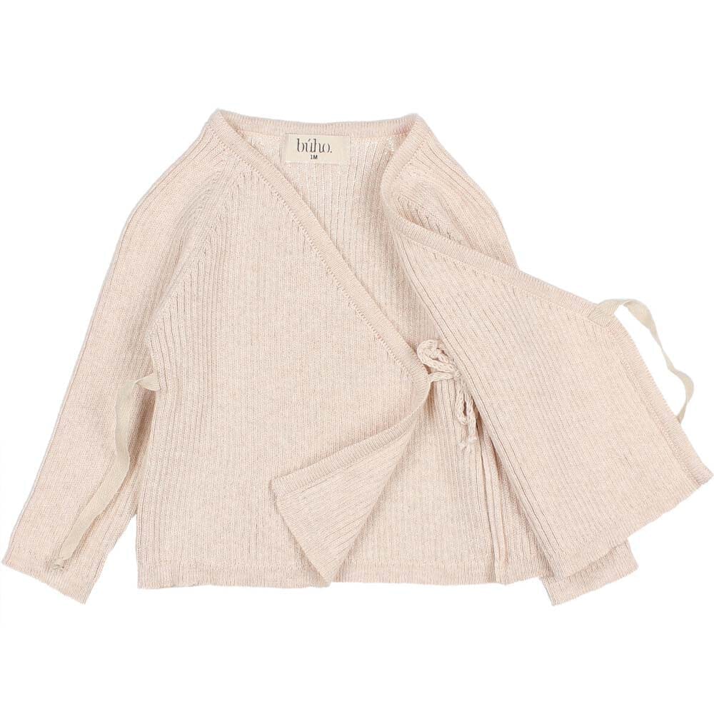 Newborn Kimono Crossed Cardigan with Tie Closure - Cream Pink Sweaters Buho 