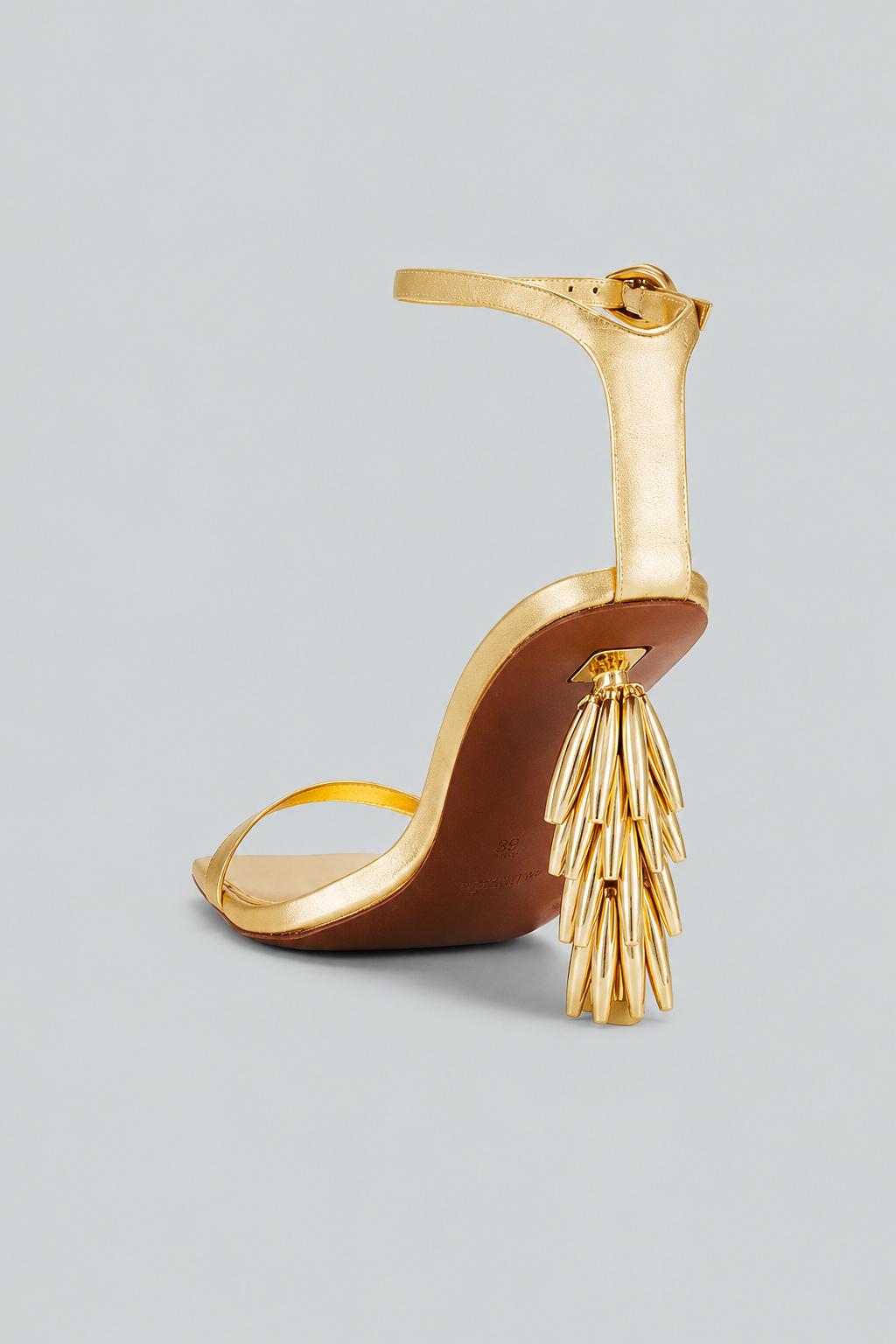 Sunella Bead Embellished Leather High Heel Sandals - Gold