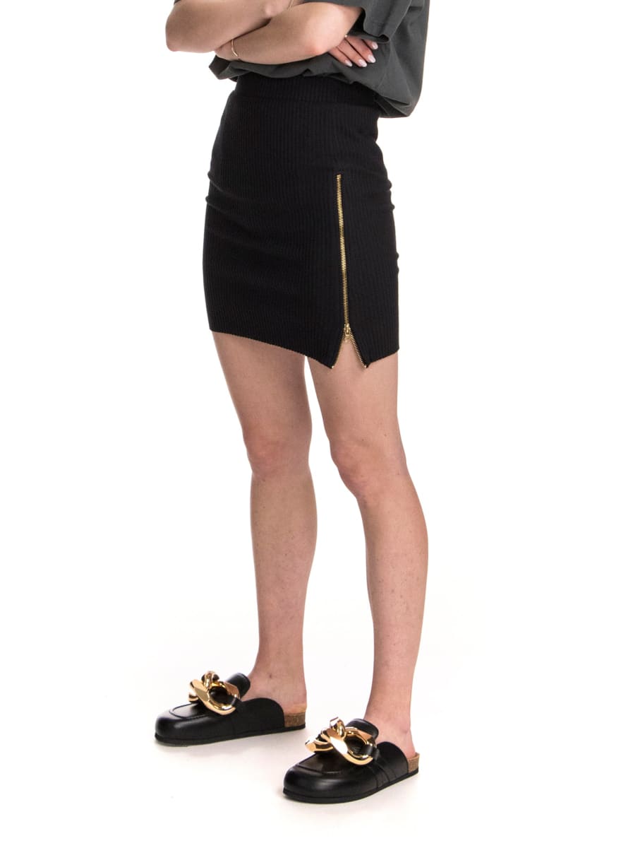 Sofia Side Zip Rib Skirt - Black