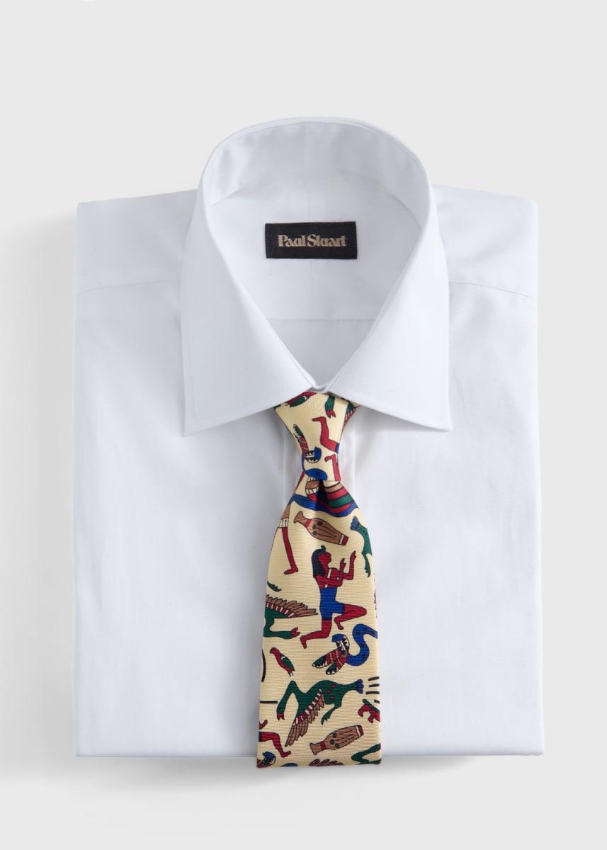 Printed Silk Tie - Tan