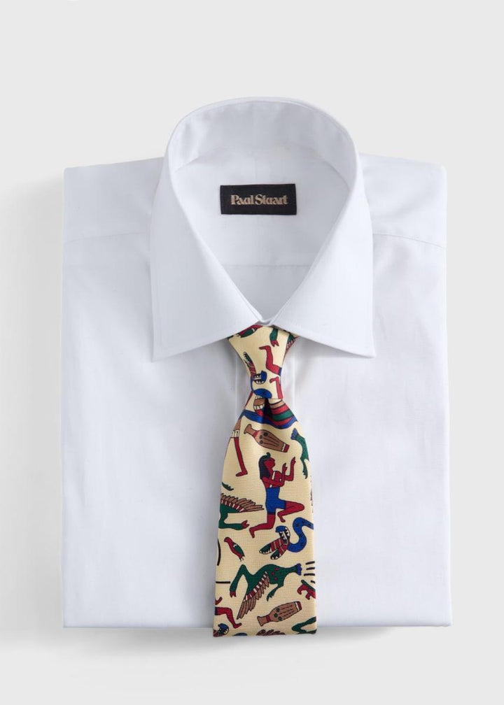 Printed Silk Tie - Tan