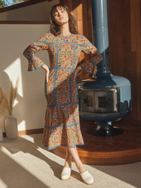 Tina Fluted Pencil Dress - Tawny/Multicolor Floral print