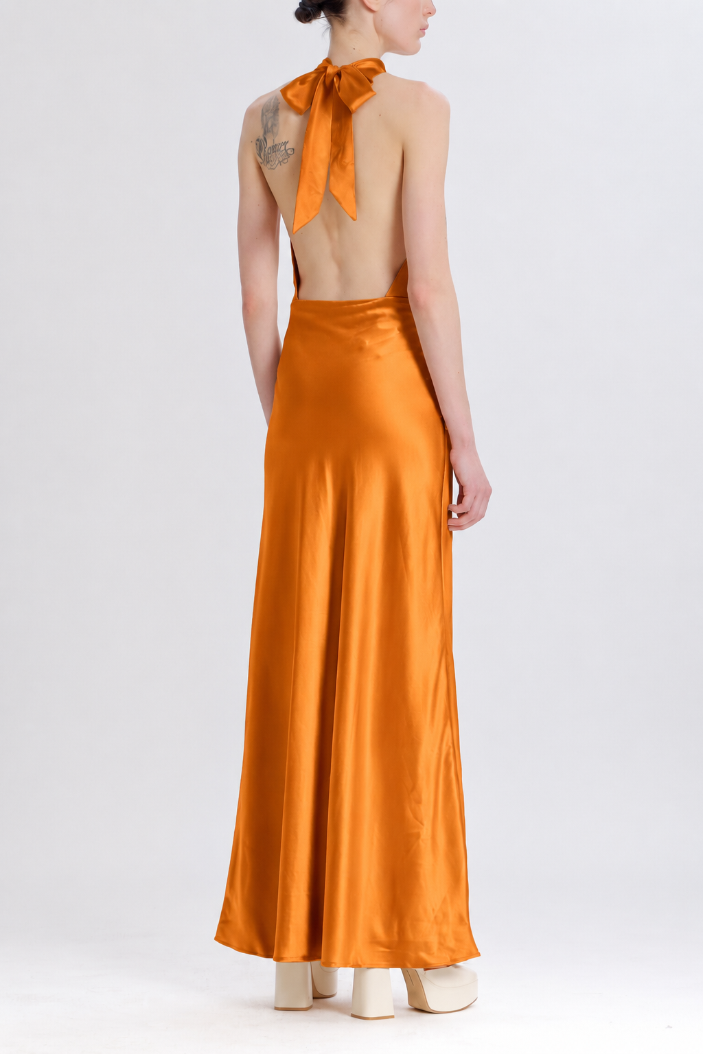Silky Halter Cutout Gown - Burnt Orange