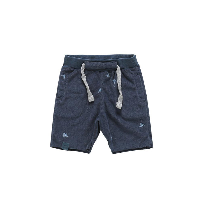 Terry Shorts with Print - Navy