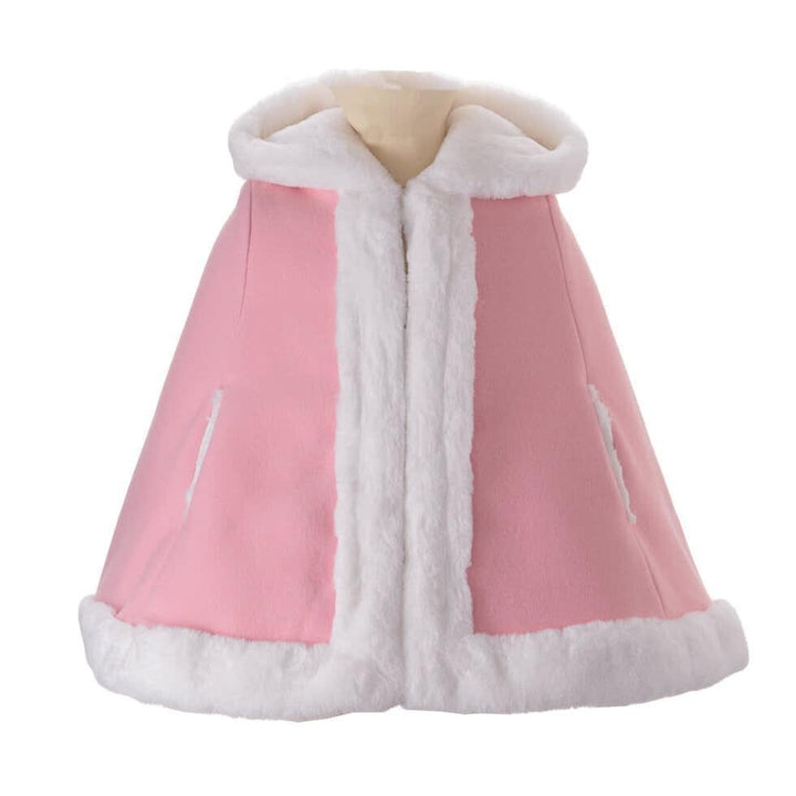 Faux Fur Trim Cape - Pink