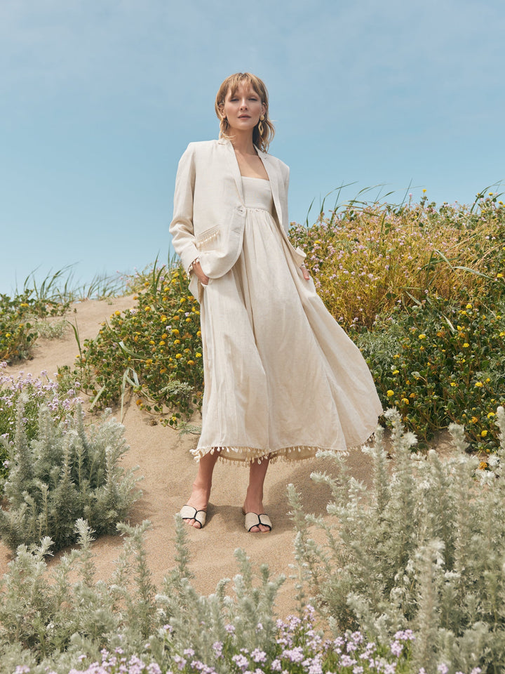 Amber Puka Beaded Fringe Blazer - Light Sand/Puka Shell Fringe