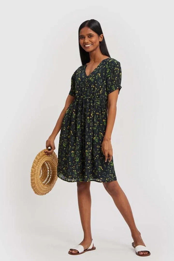 Short Drawstring Dress - Emerald Fields