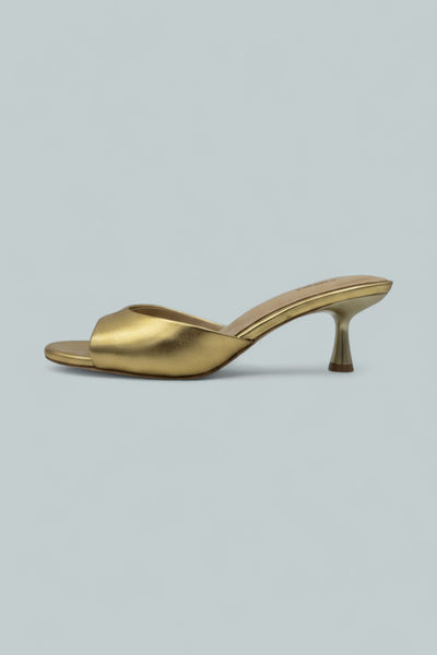 Arleen Kitten-Heel Mule - Gold Leather