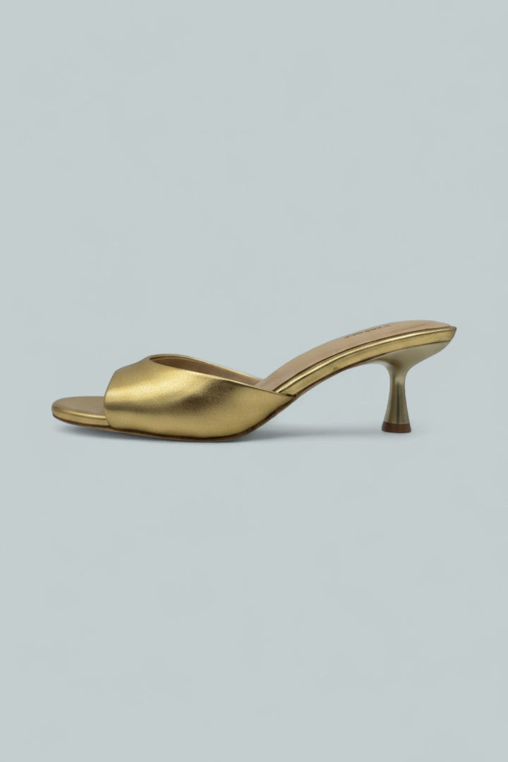 Arleen Kitten-Heel Mule - Gold Leather
