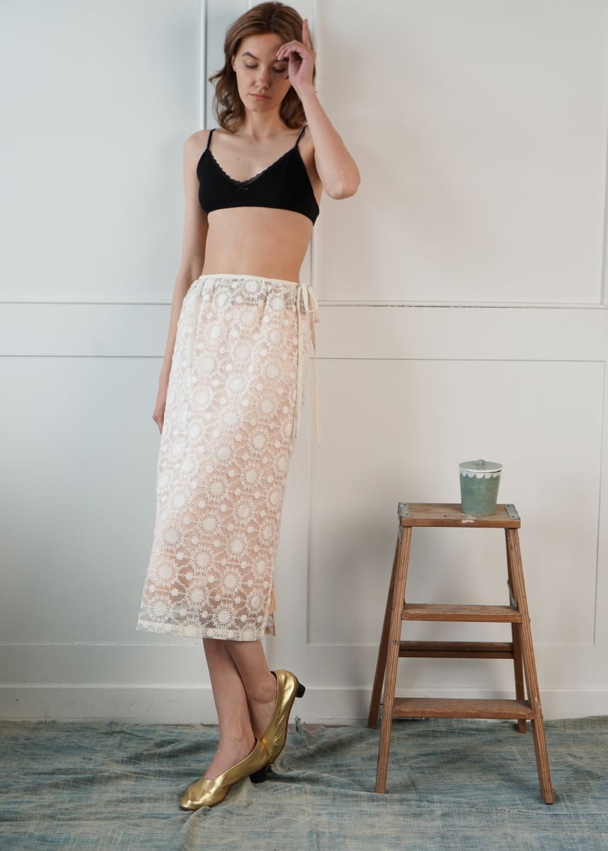 Embroidered Organza Slip Skirt - Ivory