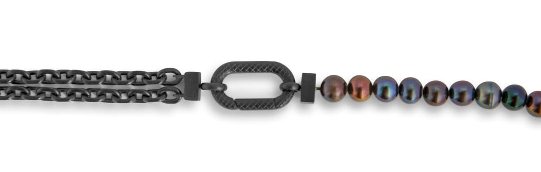 Black Ip Stainless Steel Catena Isaac Necklace With Black Pearls - Black