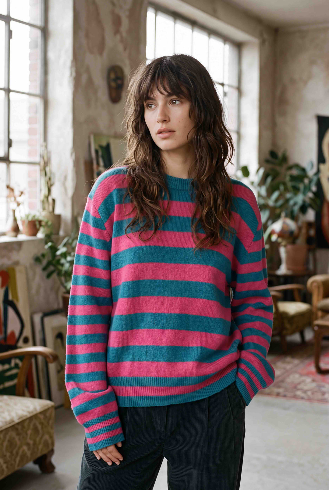 Jenn Striped Crewneck - Turquoise