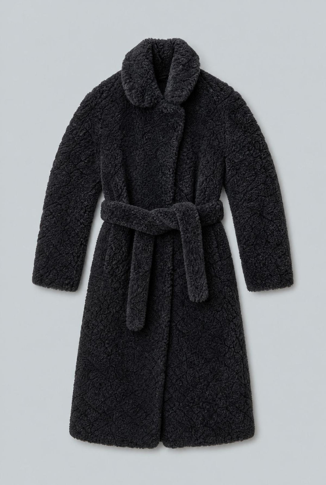 Faux Fur Belted Coat - Black