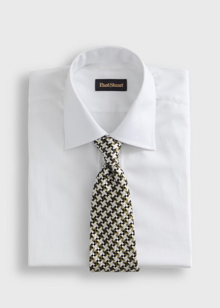 Woven Silk Houndstooth Tie - Green