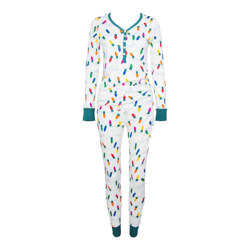Women's Jogger & Henley Pajama Set - Holiday Lights
