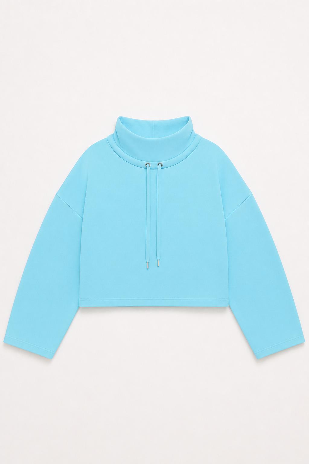 Funnel Neck Sweatshirt With Drawstring - Blue