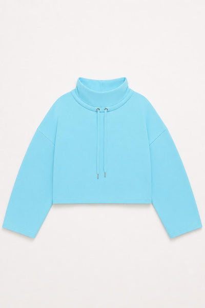 Funnel Neck Sweatshirt With Drawstring - Blue