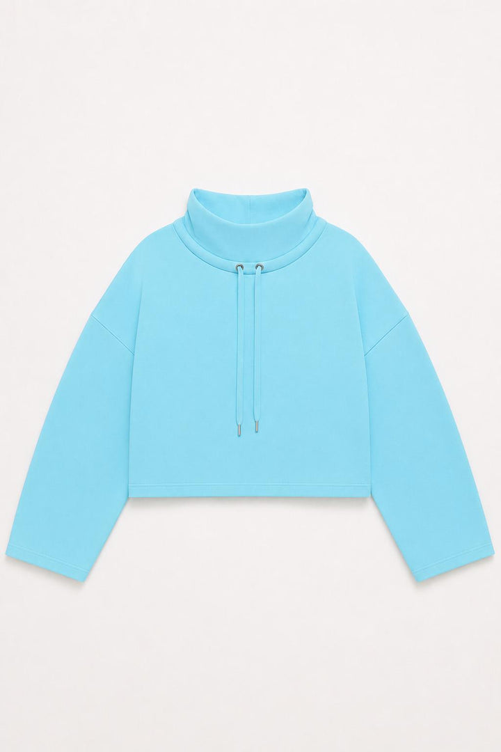 Funnel Neck Sweatshirt With Drawstring - Blue