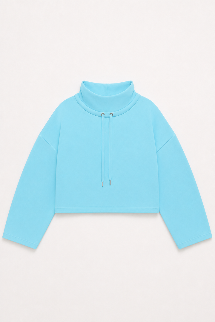Funnel Neck Sweatshirt With Drawstring - Blue