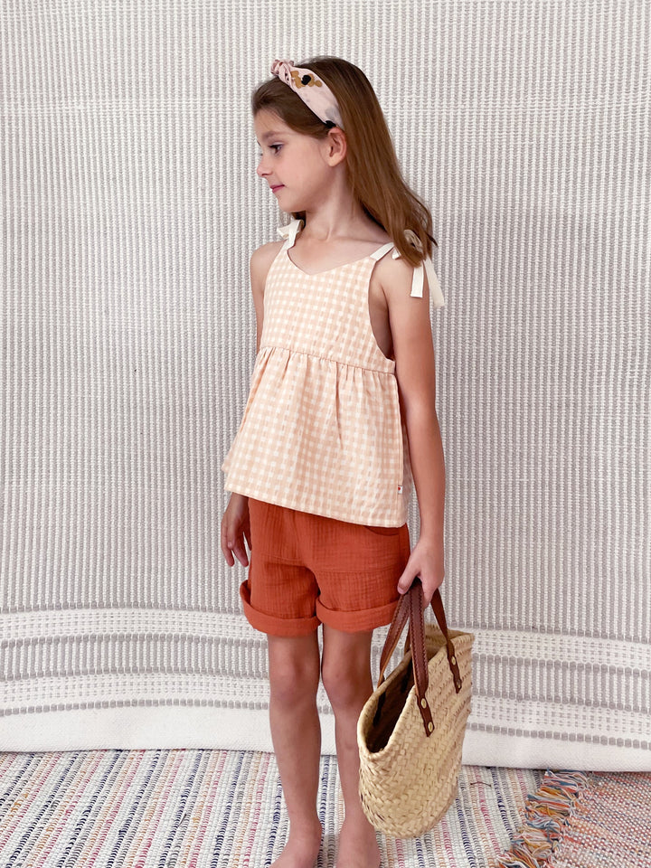 Helene Gingham Top - Apricot Gingham