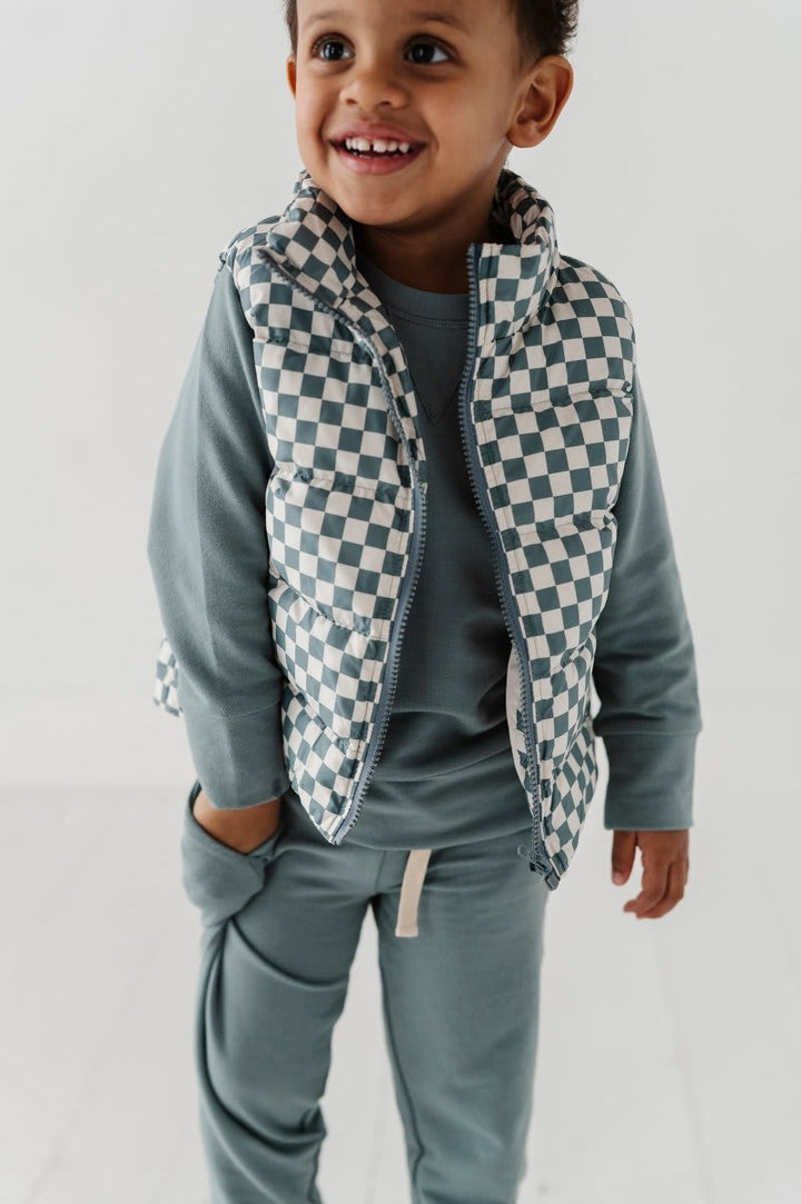 Puffer Vest - Checkered Storm