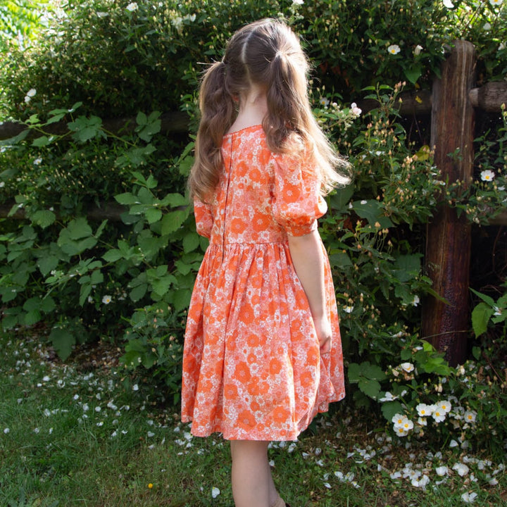 Girls' Short Puff Sleeve Dress - Orange Meadow