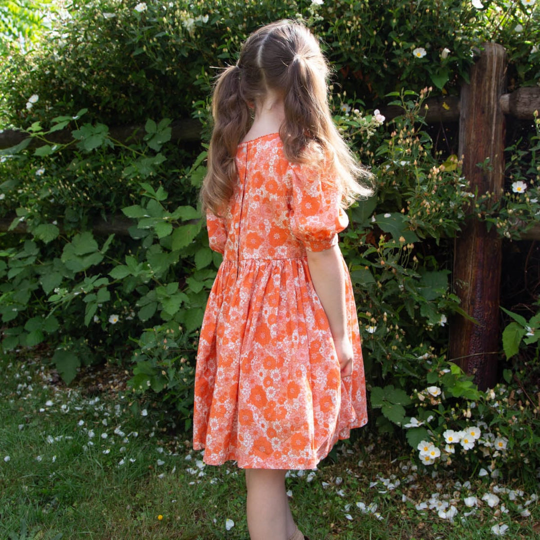 Girls' Short Puff Sleeve Dress - Orange Meadow