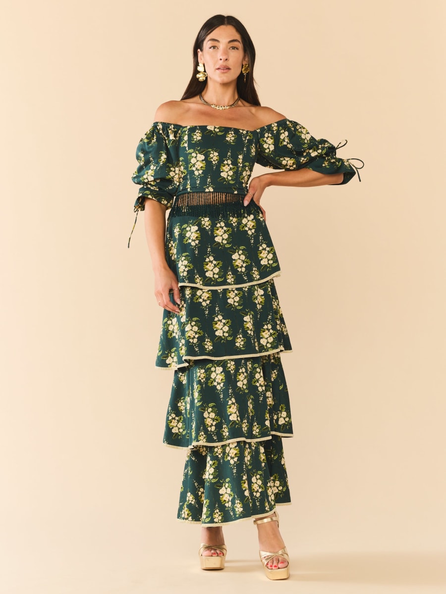 Kenz Skirt x McKenzie Depinto - Deep Green With Cream Larsen Floral