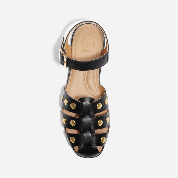 Mira Studded Fisherman Sandal - Black