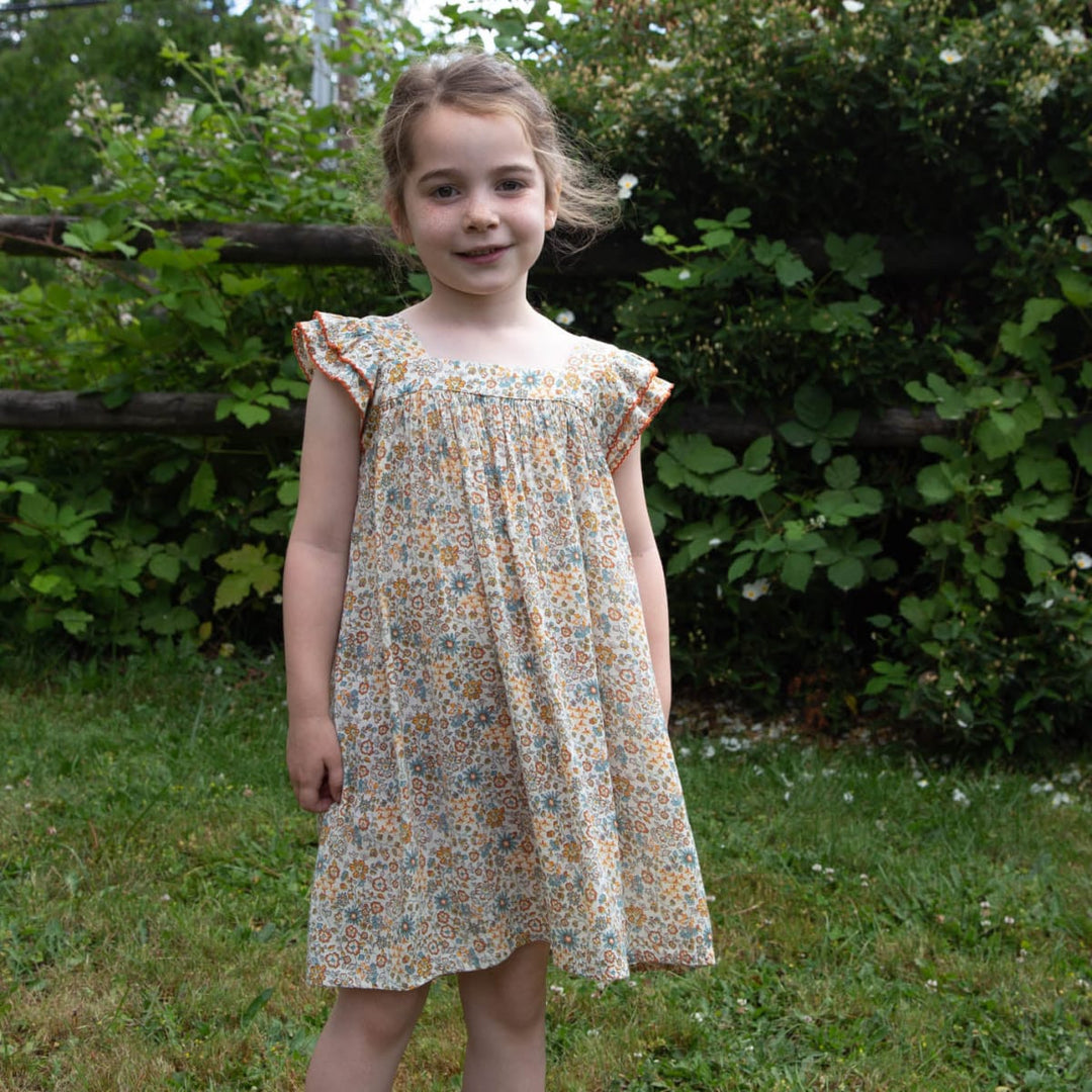 Girls' Square Neck Flutter Sleeves Dress - Cottonfield Floral
