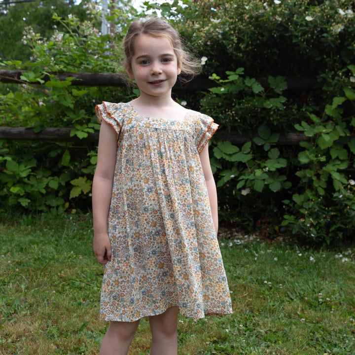 Girls' Square Neck Flutter Sleeves Dress - Cottonfield Floral